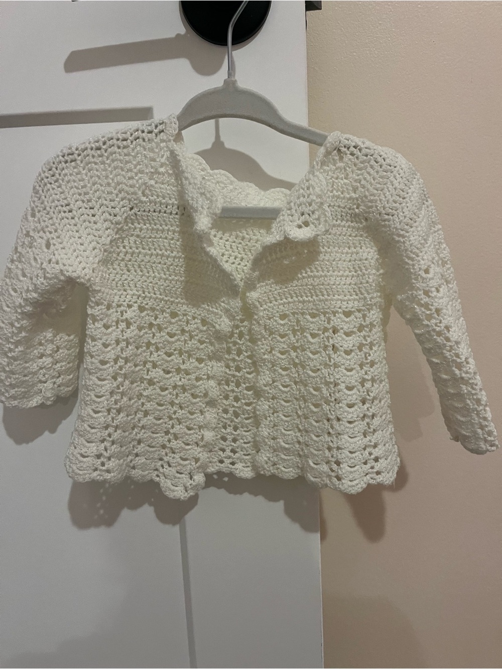 White Crochet Knit Baby Cardigan - Cozy Layering Jacket